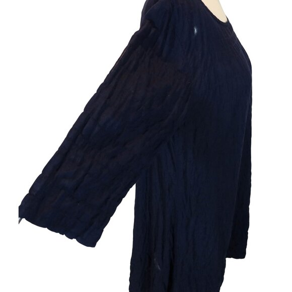 JESS BROWN Textured 3/4 Sleeve Tunic Top Size S Navy Lagenlook Quiet Luxury - Picture 3 of 8